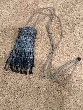 Beaded Fringe Bag - Blue